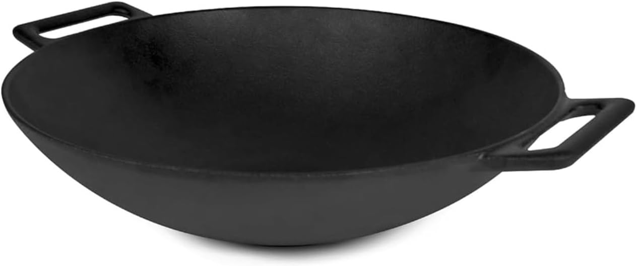 14" Cast Iron Wok-Seasoned Grill