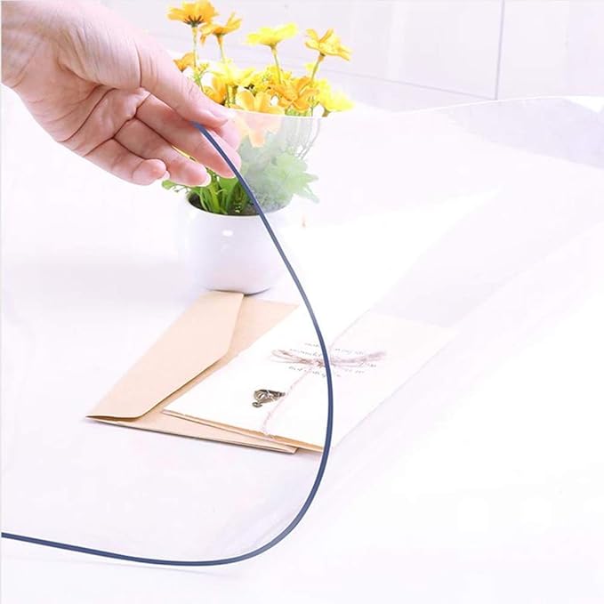 NECAUX Custom 40 x 95 Inch Clear Table Cover Protector, 1.5mm Thick Wood Grain Transparent Table Pad Non-Slip Tablecloth Plastic Protective Pad for 8 FT Dining Room Table, Conference Table