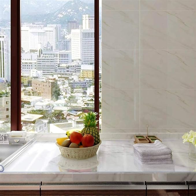 NECAUX Custom 18 x 31.5 Inch Clear Desk Cover Protector, 1.5mm Thick Plastic Desk Pad, Clear Desk Protector, Desk Mat on top of Desk, Clear Table Cover Protector for Computer Writing Desk, Side Table