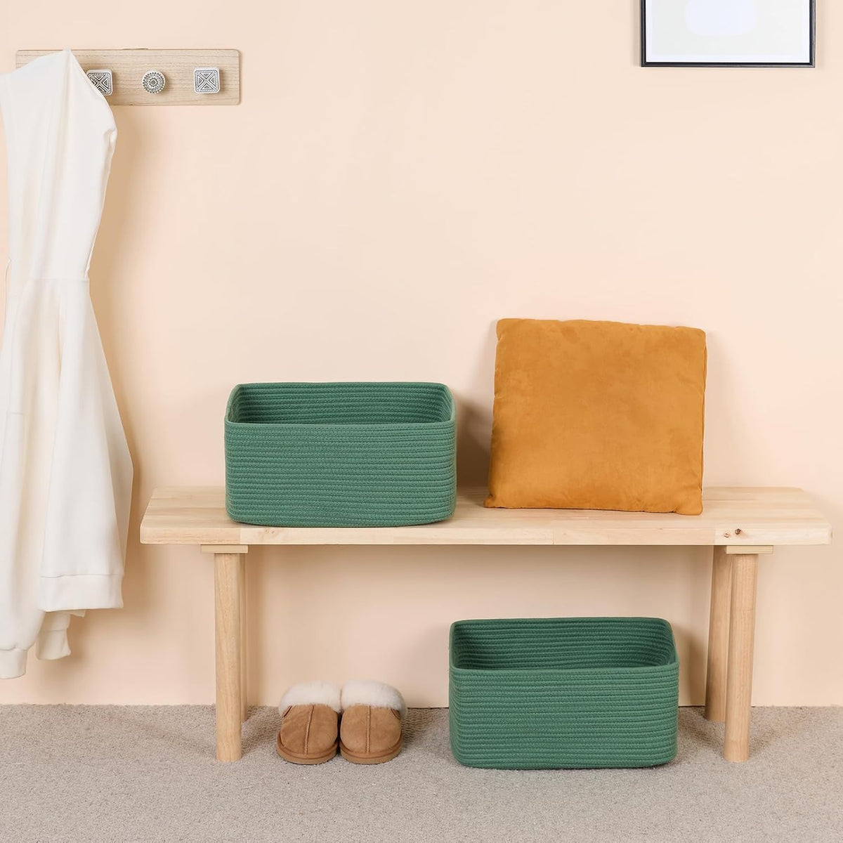 Large Storage Baskets for Organizing, Closet Shelf Baskets for Clothes Blanket Towels, Baby Nursery, Toy Bins Box, Woven Rope Baskets, 17 x 13 x 7.5β, 4 Packs Green