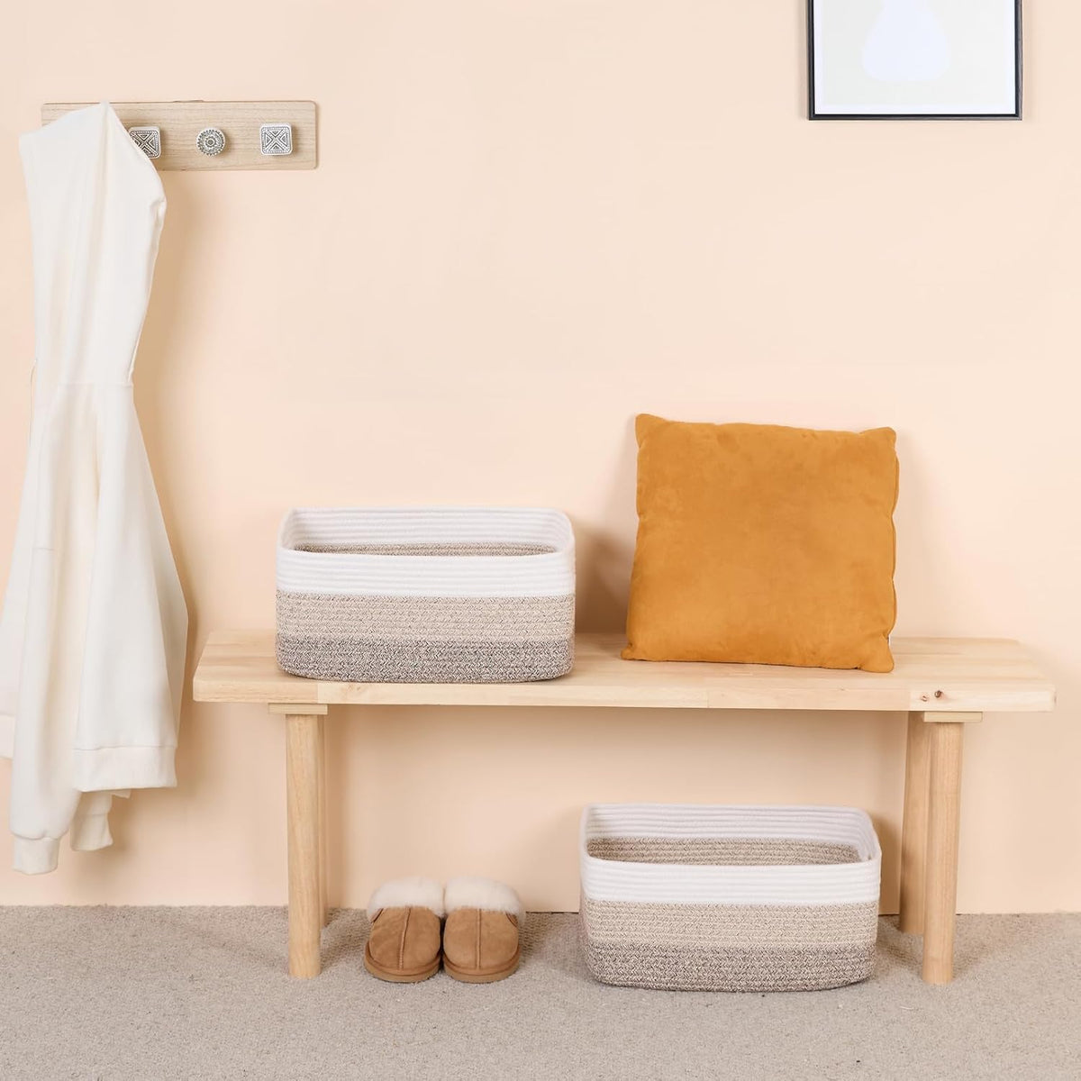 Large Storage Baskets for Organizing, Closet Shelf Baskets for Clothes Blanket Towels, Baby Nursery, Toy Bins Box, Woven Rope Baskets, 17 x 13 x 7.5β, 4 Packs Gradient Brown