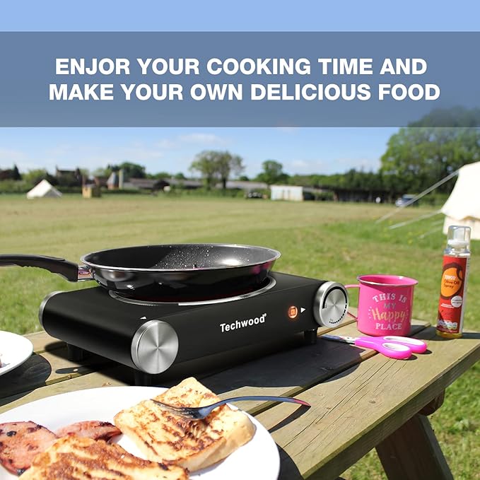 Hot Plate, Techwood Single Burner for Cooking, 1200W Portable Infrared Ceramic Electric Stove with Adjustable Temperature, 7.1β Cooktop for Home/RV/Camp, Compatible for All Cookwares, Black