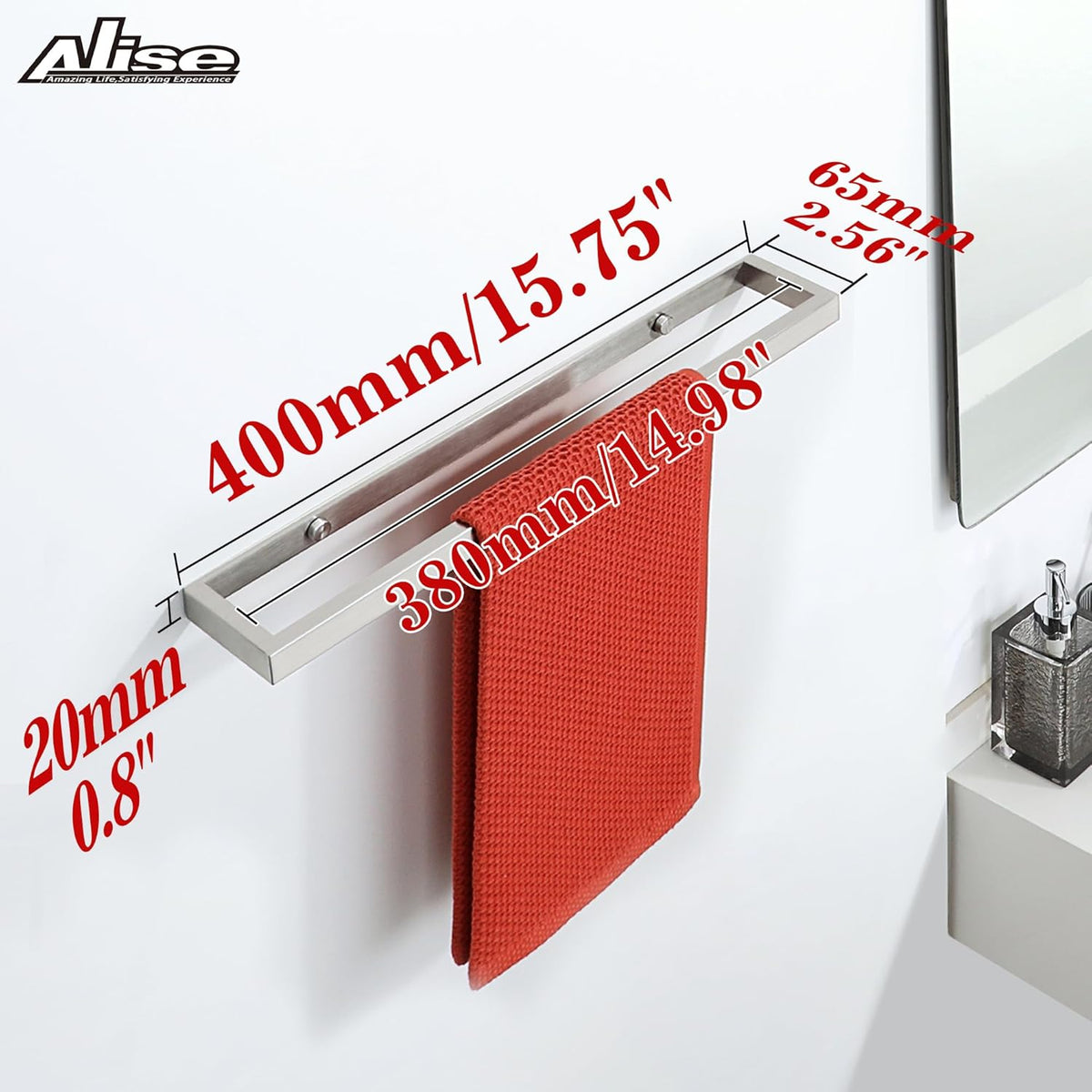 Alise Bath Towel Bar,Wall Mount Towel Holder Towel Rack Towel Hanger for Bathroom Lavatory,16 Inch SUS304 Stainless Steel Towel Rail,Brushed Finish GJF040-LS