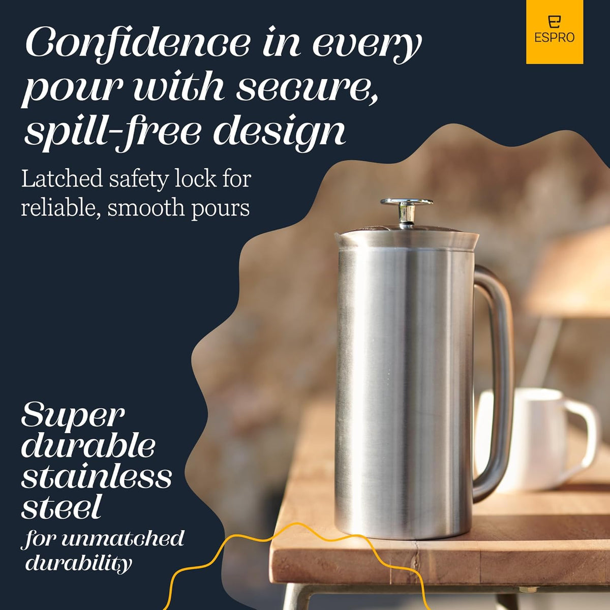 ESPRO P7 French Press Coffee Maker - Double-Walled Stainless Steel Insulated with Micro-Filter, 18 Oz, Brushed Stainless Steel