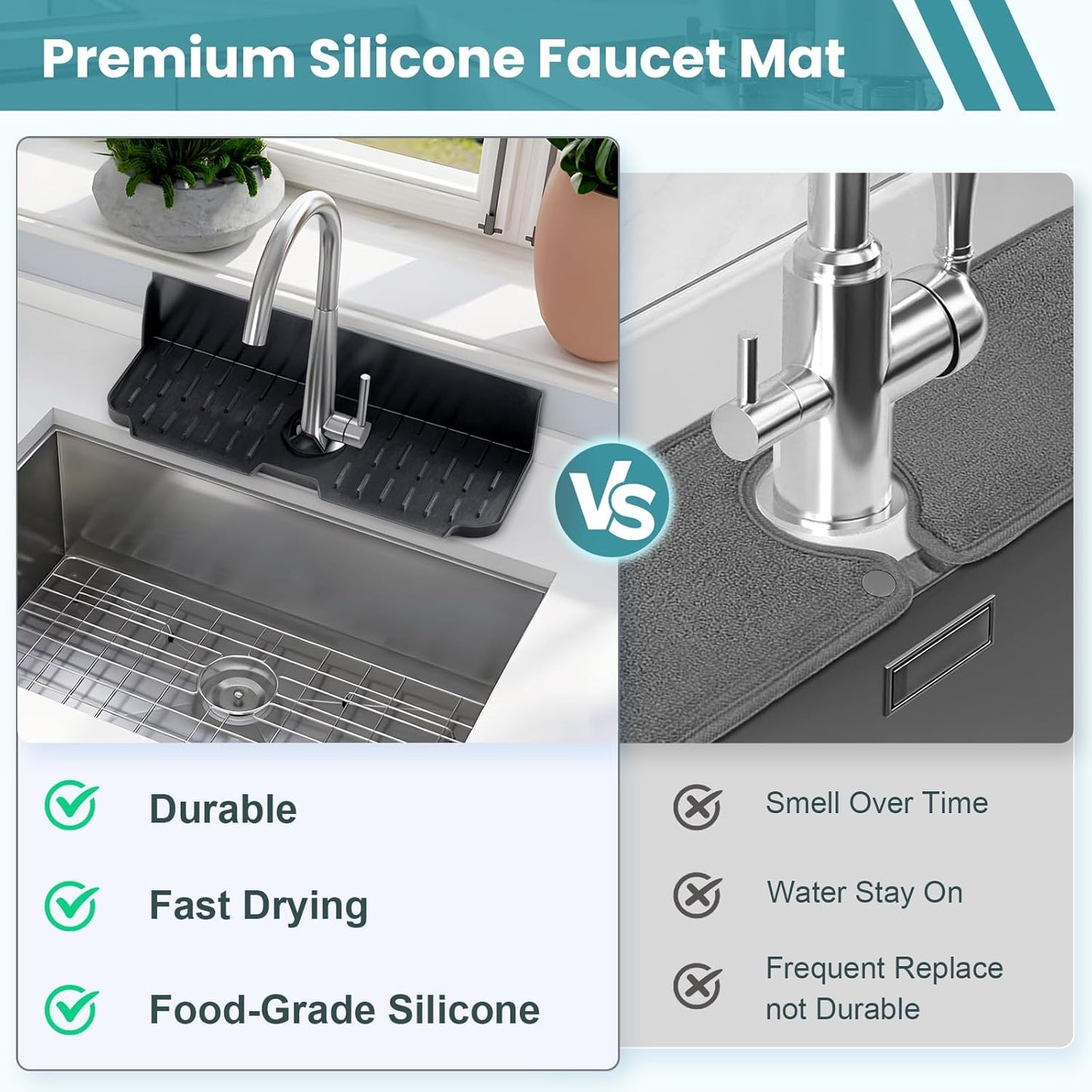 Silicone Kitchen Sink auto Drain Organizer, Kitchen countertop and Sink Splash Guard.Kitchen Sponge Rack and organizing Shelf,Suitable for Cleaning Tools, dispensers, Bottles, Cups (Gray)