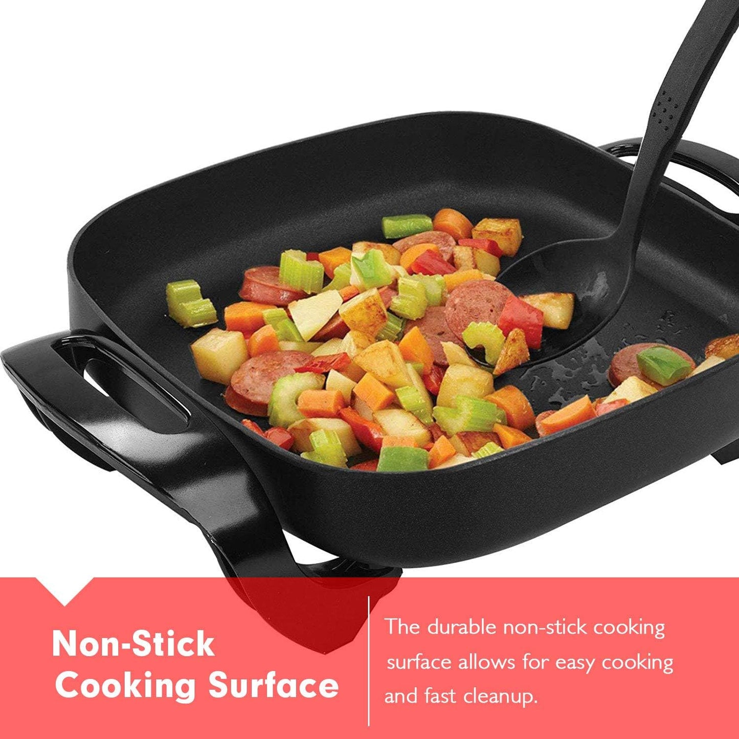Caynel 12 x 12 Inch Nonstick Ceramic Electric Skillet with Glass Lid, Aluminum Body, 1400-Watts, Adjustable Temperature Controller Goes Up to 460 Degrees for Fry, Bake, Steam or Simmer, Easy to Clean