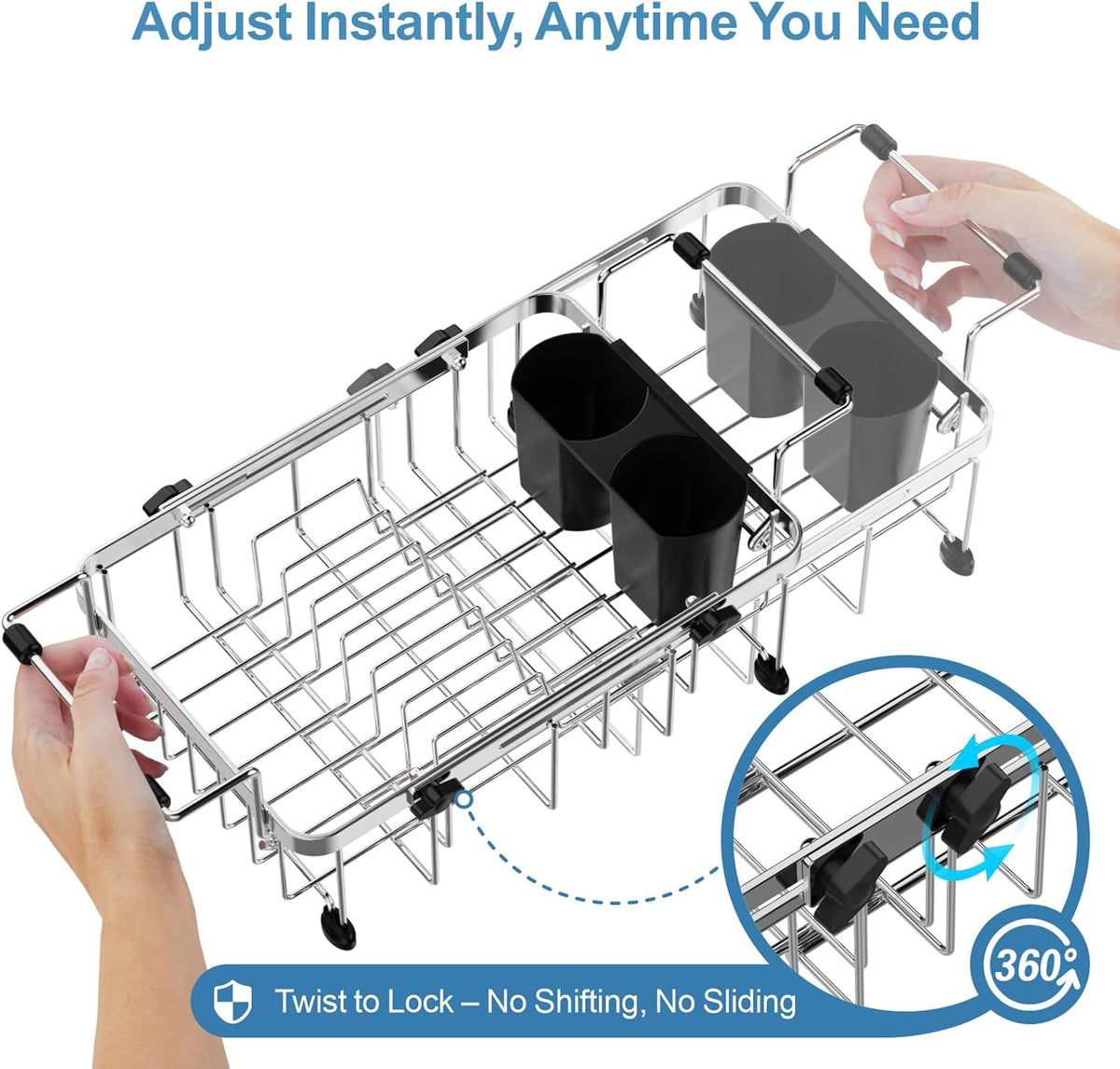 GSlife Small Sink Dish Drying Rack - Stainless Steel Capacity Extendable Narrow Dish Drainer for RV Sink Apartment Kitchen, 11.9“-16.7” L x 9" W x 5.7" H, Silver