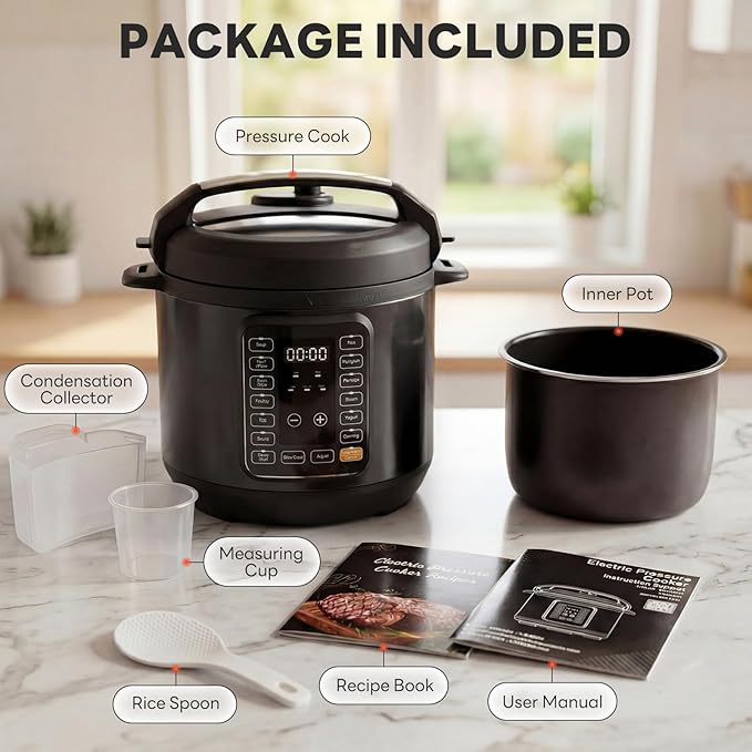 Sweetcrispy 16-in-1 Electric Pressure Cooker 8QT, 12-Preset Multi Cookers with Ceramic Pot, Slow Cook Rice Steamer Sauté Soup Yogurt Maker and More, Recipe Book