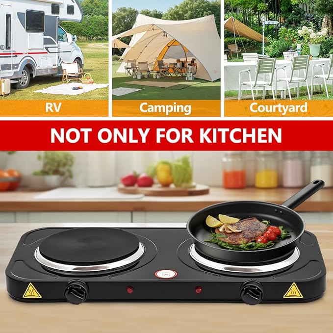 Electric Countertop Burner, Double Burner, 2000W Induction Cooktop, Portable Electric Hot Plate, 5 Level Adjustable Temperature Control Cooking Ranges for Home Dorm Camping Cooking๏ผBlack Disk๏ผ