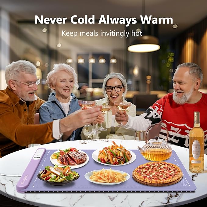 3-Pack Silicone Food Warming Mat & Food Warmers for Parties Buffet - Rapid Heating 6-Level Temp Control, Rollable Portable Easy Clean - Value Set for Gatherings & Home Daily Use(Purple)