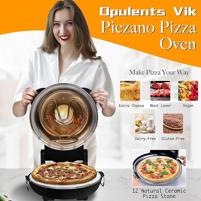 Crispy Crust Pizza Oven-12" Electric Pizza Maker Machine for Home, Pizza Cooker Countertop Maker with Ceramic Stone Heats Up to 800˚F Pizza Oven Indoor, Black