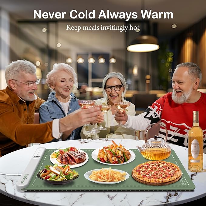 3-Pack Silicone Food Warming Mat & Food Warmers for Parties Buffet - Rapid Heating 6-Level Temp Control, Rollable Portable Easy Clean - Value Set for Gatherings & Home Daily Use(Green)