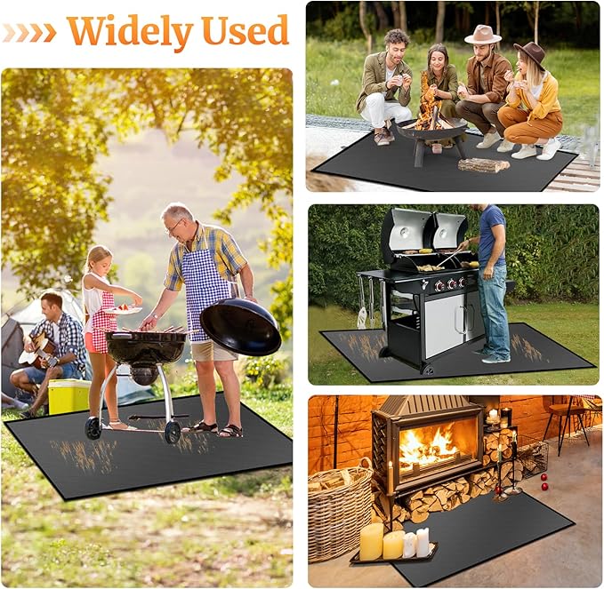 60 ×40 inches Under Grill Mats for Outdoor Grill/ Double-Sided Fire Pit Mat Fireplace Mat, Fireproof Deck and Patio Protector Mat, BBQ Mat for Under BBQ Waterproof Oil-Proof Grill Floor Pads Grill Mat