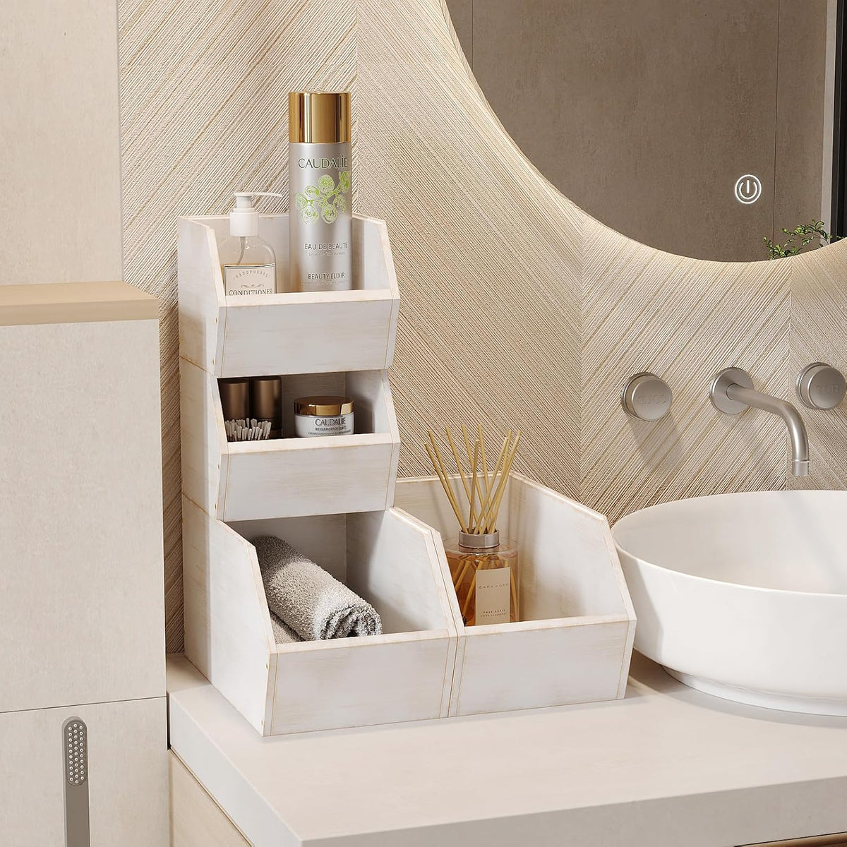 2 Set Bamboo Pantry Storage Bins Wood Stackable Baskets Potato and Onion Storage Bins Fruits Vegetable Bread Organization for Kitchen Counter
