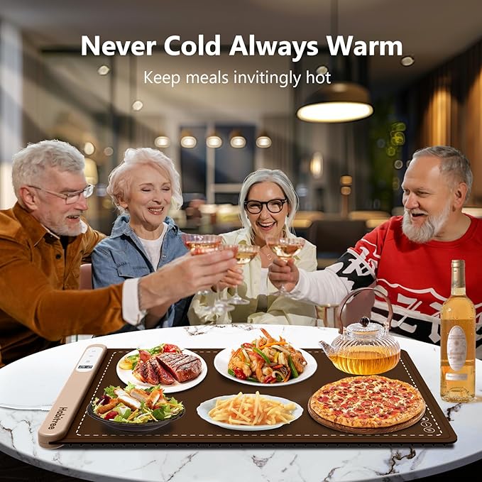 3-Pack Silicone Food Warming Mat & Food Warmers for Parties Buffet - Rapid Heating 6-Level Temp Control, Rollable Portable Easy Clean - Value Set for Gatherings & Home Daily Use(Brown)