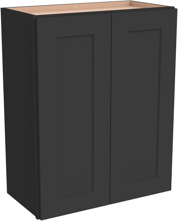 Wall-Mounted Cabinet – Solid Wood Shaker Style Medicine Cabinet with Adjustable Shelves & Soft-Close Doors for Bathroom, Kitchen, and Office Storage (Charcoal Black, 30" W x 12" D x 42" H)
