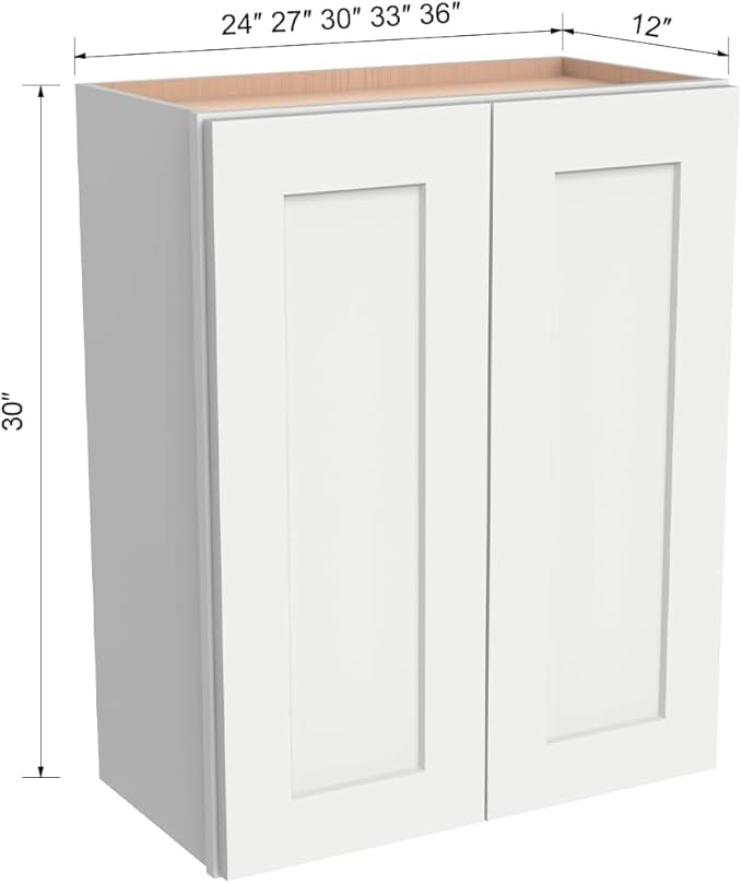 Wall-Mounted Cabinet – Solid Wood Shaker Style Medicine Cabinet with Adjustable Shelves & Soft-Close Doors for Bathroom, Kitchen, and Office Storage (Origami White, 24" W x 12" D x 42" H)