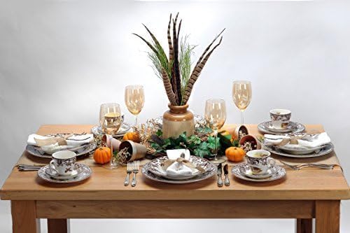 Spode Woodland 12" Square Chip and Dip - Turkey Centerpiece Serving Dish, Fine Porcelain Holiday Serveware, Thanksgiving Platter for Chips, Crudités, Shrimp - Dishwasher, Microwave Safe