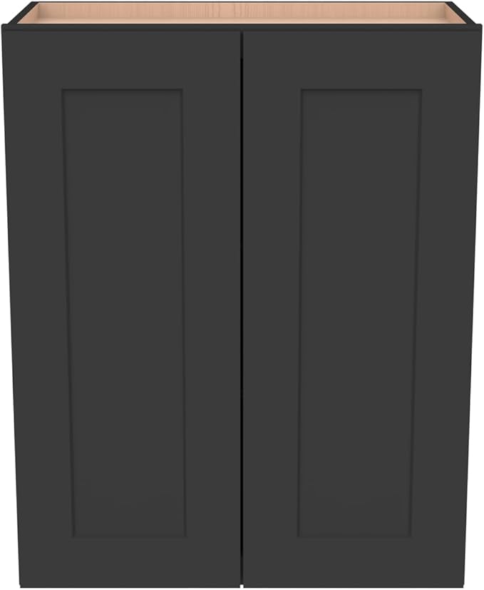 Wall-Mounted Cabinet – Solid Wood Shaker Style Medicine Cabinet with Adjustable Shelves & Soft-Close Doors for Bathroom, Kitchen, and Office Storage (Charcoal Black, 33" W x 12" D x 36" H)