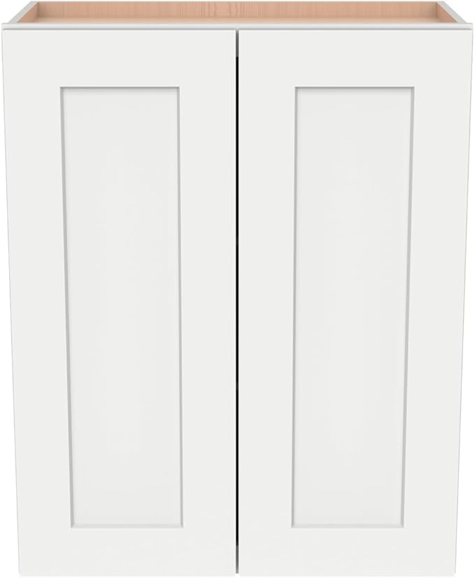 Wall-Mounted Cabinet – Solid Wood Shaker Style Medicine Cabinet with Adjustable Shelves & Soft-Close Doors for Bathroom, Kitchen, and Office Storage (Origami White, 33" W x 12" D x 30" H)