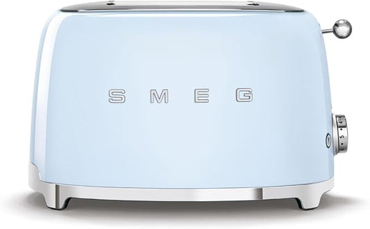 SMEG 2 Slice Toaster with 6 Presets and Defrost Function and Removable Crumb Tray TSF01PBUS, Pastel Blue