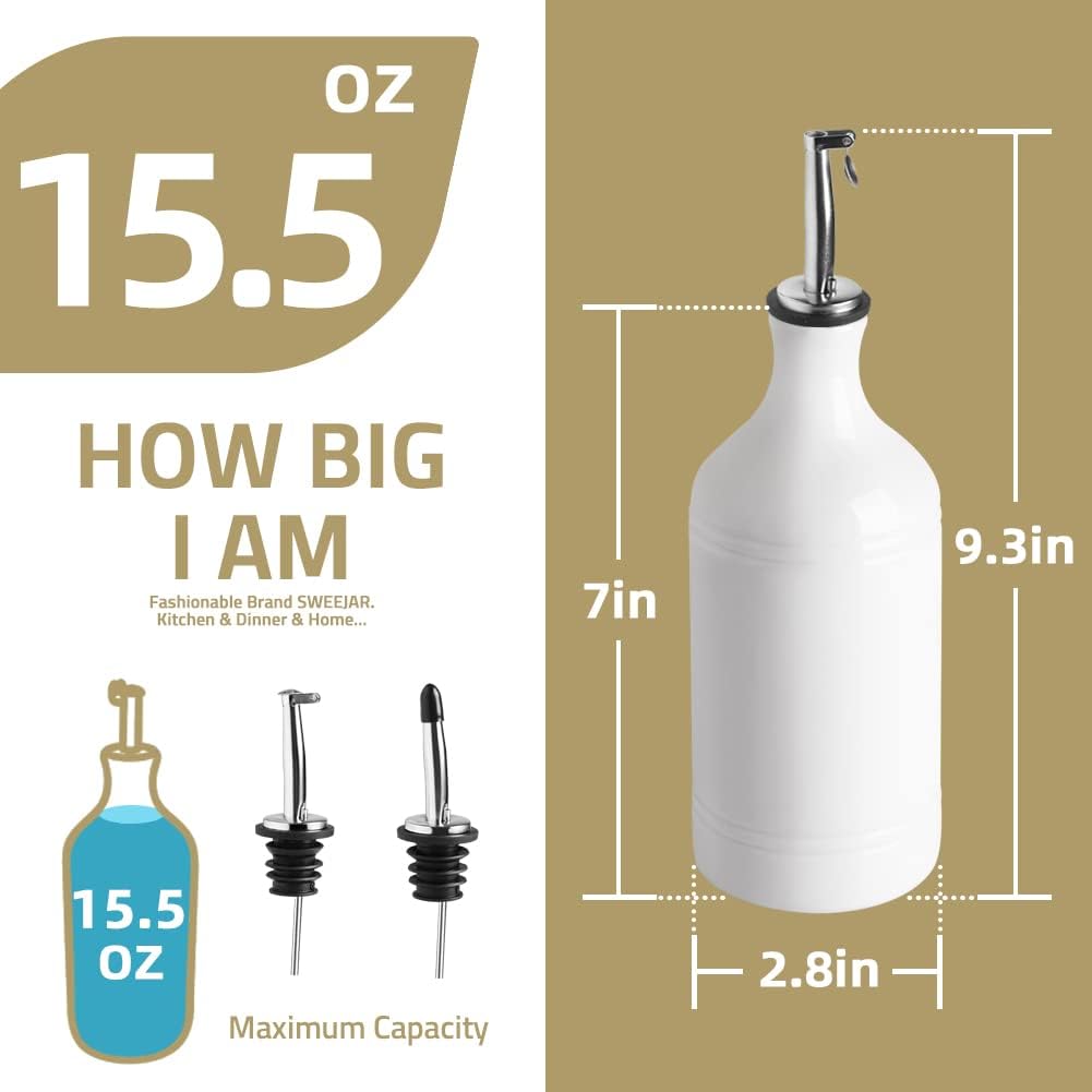 Sweejar Ceramic Olive Oil Dispenser Bottle, Opaque Oil Cruet Protects Oil, Suitable for Storage, Pack of 1, 15.5 Fl Oz (Yellow)