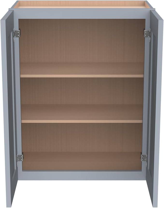 Wall-Mounted Cabinet – Solid Wood Shaker Style Medicine Cabinet with Adjustable Shelves & Soft-Close Doors for Bathroom, Kitchen, and Office Storage (Grey, 42" W x 12" D x 30" H)