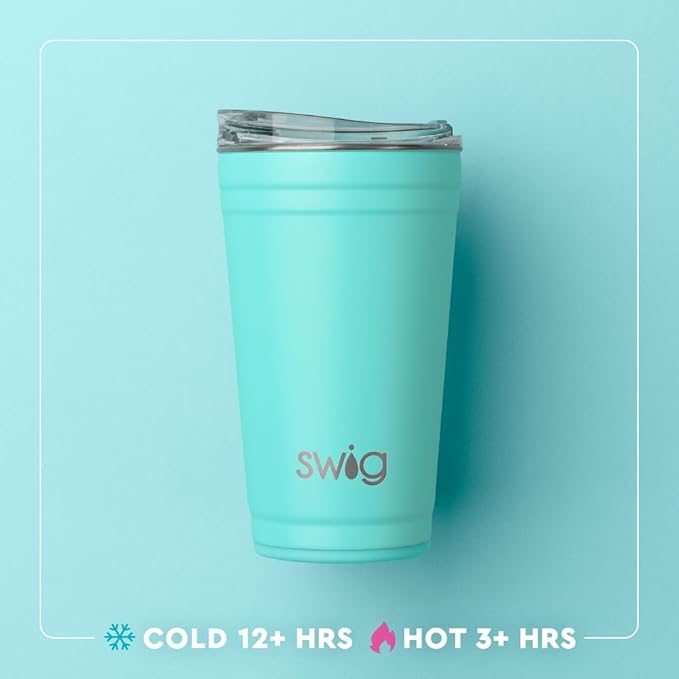 Swig Life 24oz Party Cup, Stackable Insulated Travel Coffee Tumbler with EZ Slider Lid, Cup Holder Friendly Travel, Stainless Steel 24 oz Tumbler, Reusable Mug (Green Thumb)