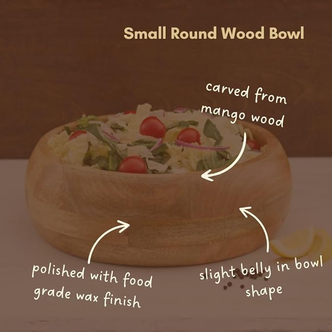 Salad Bowl Set of 5, Big Serving Dish for Pasta, Cut Fruit, Party, Catering, Wedding, Restaurant, Kitchen Countertop Fruit Bowl, Farmhouse Style, Mango Wood, 5pcs