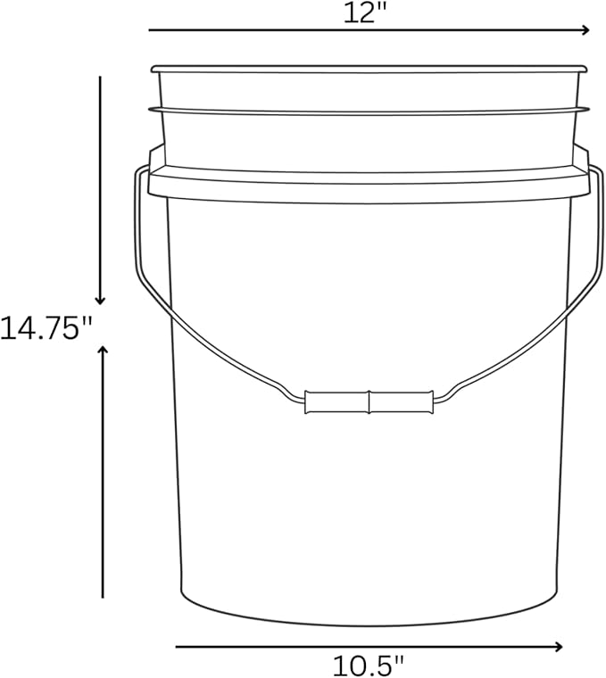 House Naturals Food Grade 5 Gallon Made in USA Plastic Bucket with Air Tight Screw on Lid (White Buckets with Clear Lids)