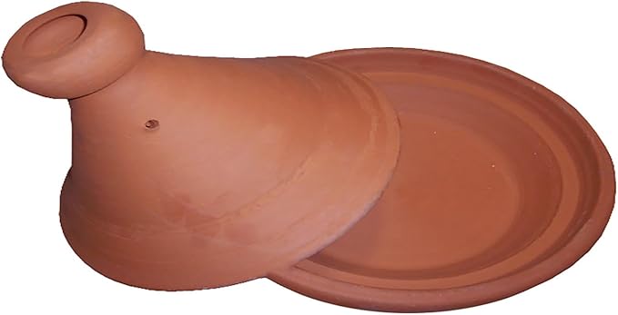 Treasures of Morocco Moroccan Handmad Safe Cooking Tagine, Round, Brown, 10 inches Across, Medium, Non Glazed, Traditional