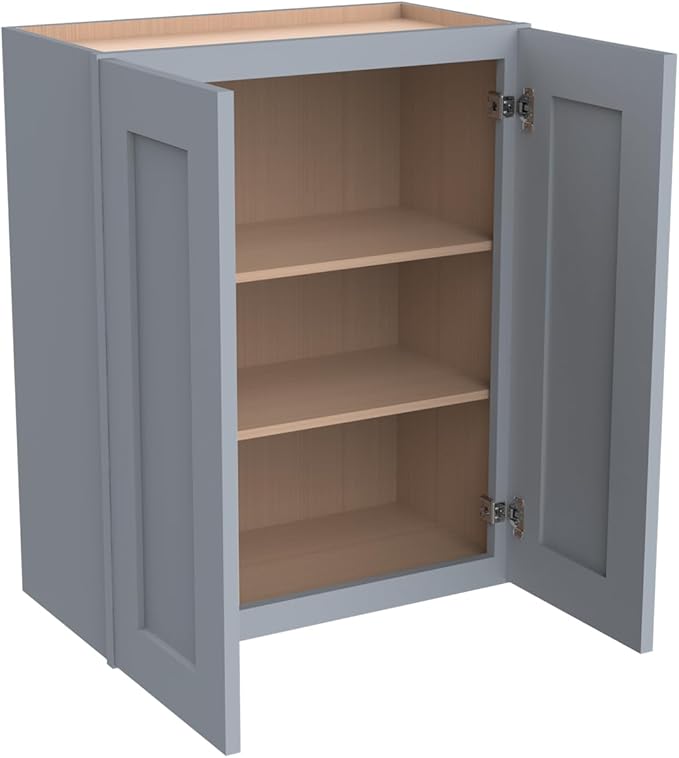 Wall-Mounted Cabinet – Solid Wood Shaker Style Medicine Cabinet with Adjustable Shelves & Soft-Close Doors for Bathroom, Kitchen, and Office Storage (Grey, 30" W x 12" D x 42" H)