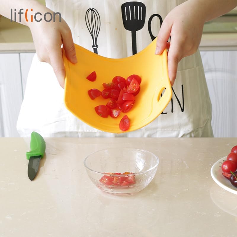 Thick Silicone Cutting Boards for Kitchen Silicone Chopping Boards/Mats Set of 2 Extra Large14.6''x10.43'', Mini 9.1”x7.1” Non-slip Deep Drip Juice Groove, Dishwasher Safe-Yellow