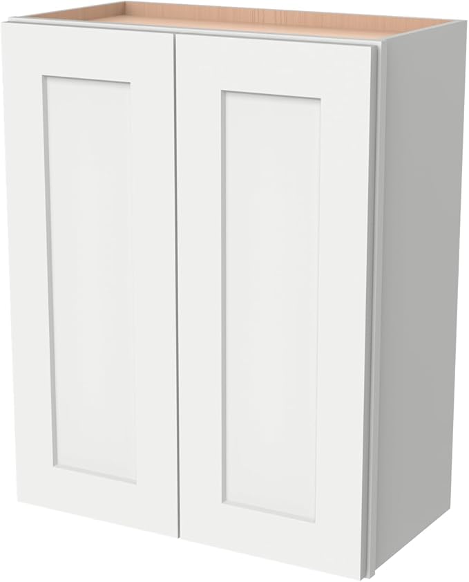 Wall-Mounted Cabinet – Solid Wood Shaker Style Medicine Cabinet with Adjustable Shelves & Soft-Close Doors for Bathroom, Kitchen, and Office Storage (Origami White, 30" W x 12" D x 42" H)