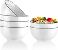 YOLIFE 26 Ounce Cereal Bowls, Ceramic Soup Bowls Set of 6, 6 inch White Salad Bowl for Breakfast, Oatmeal, Rice, Pasta, Dishwasher Microwave Oven Safe(Black Trim)