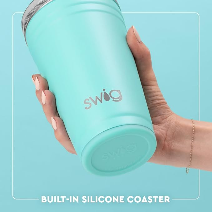 Swig Life 24oz Party Cup, Stackable Insulated Travel Coffee Tumbler with EZ Slider Lid, Cup Holder Friendly Travel, Stainless Steel 24 oz Tumbler, Reusable Mug (Strawberry Shortcake)