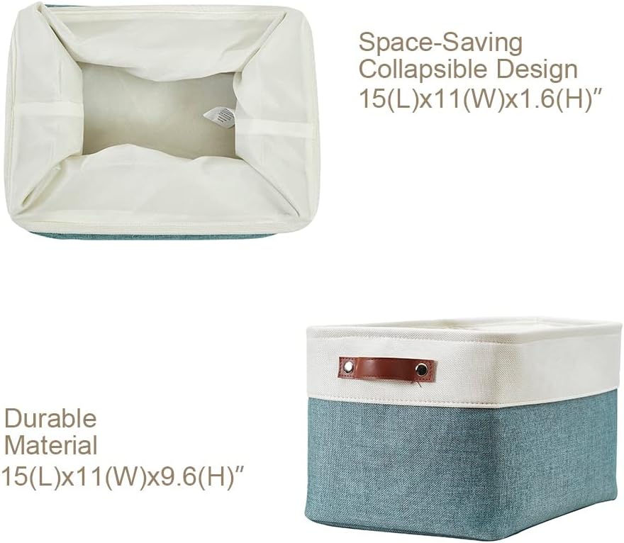 DECOMOMO Storage Baskets for Shelves - Fabric Storage Bins, Linen Closet Organizers and Storage (Green & White, Large - 4 Pack)
