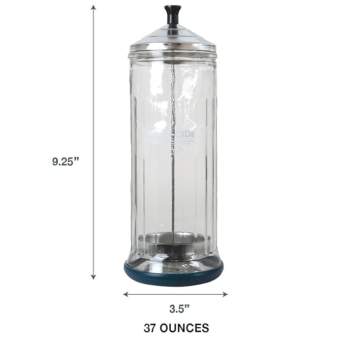 ForPro Multi-Cide Tall Glass Jar, for All Hairstyling Tools Including Brushes, Combs & Shears, 37 oz
