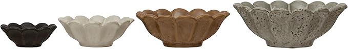 Creative Co-Op Stoneware Flower Bowls, 6" L x 6" W x 3" H, Multicolor