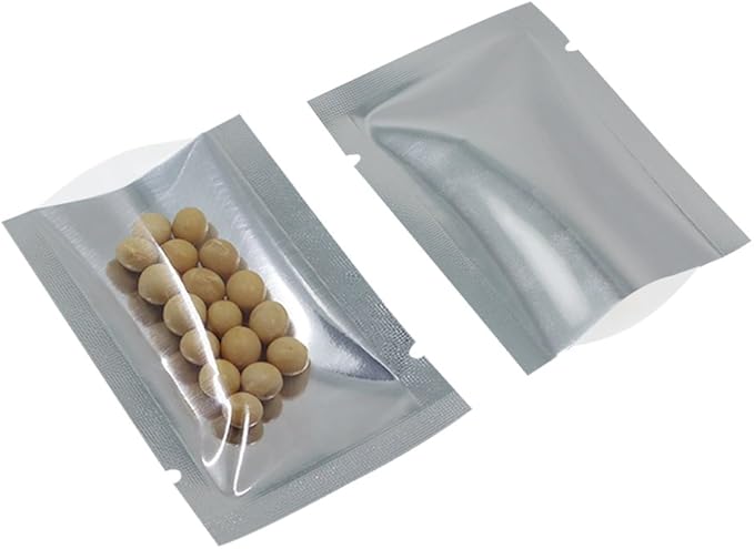 Silver Aluminum Foil Pouch Heat Seal Front Window Plastic Mini Open Top Flat Vacuum Packaging Mylar Bag Food Small Sample Mylar Storage with Tear Notch (200, 14x20cm(5.5x7.9 inch))