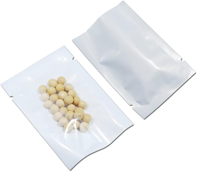 PABCK 100 Pack 6.3x9.4 inch (Usable Size 5.9x9.05 inch) White Clear Front Open Top 2.8mil Plastic Vacuum Pouch Heat Sealable Bags for Food Storage Packets Mini Sample with Tear Notches
