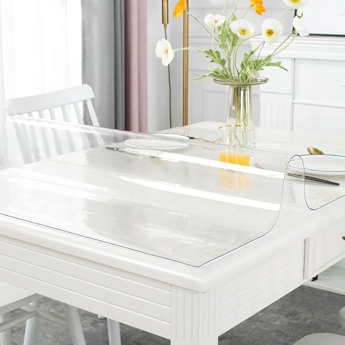 Warmstar Clear Table Cover Protector 40 x 62 Inch,1.5mm Thick Plastic Table Cover Rectangle,PVC Clear Table Protector,Desk Protector Mat for Kitchen, Dresser, Writing Desk，Dining Room Table