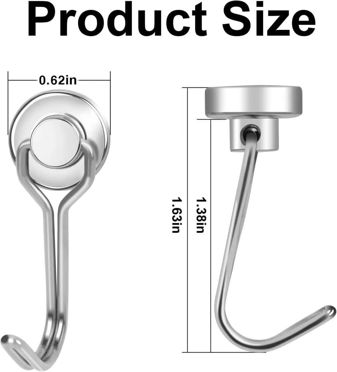 E BAVITE Swivel Swing Magnetic Hooks, Strong Neodymium Rare Earth Magnet Hook Perfect for Refrigerator and Other Magnets Surfaces, Pack of 3,Silver