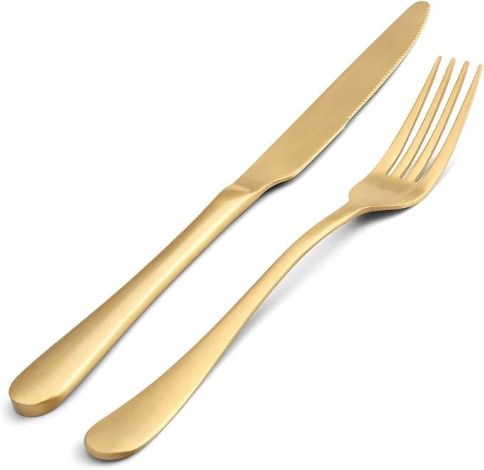 SHARECOOK Satin Finish 40-Piece Stainless Steel Flatware Set, Matte Gold Silverware, Dishwasher Safe