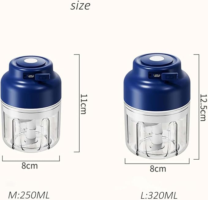 Household Electric Garlic Crusher, Electric Garlic Chopper, Mini Portable Veggie Chopper with 4/6 Stainless Steel Blades, Wireless Rechargeable Food Cutter for Garlic, Onion, Chili (2PCS-B,250ML)