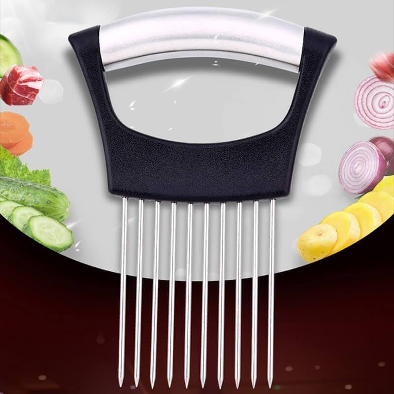 Stainless Steel Onion Holder, 2 Pack - Slicing Assistant Tool for Onion, Potato, Tomato (Grey)