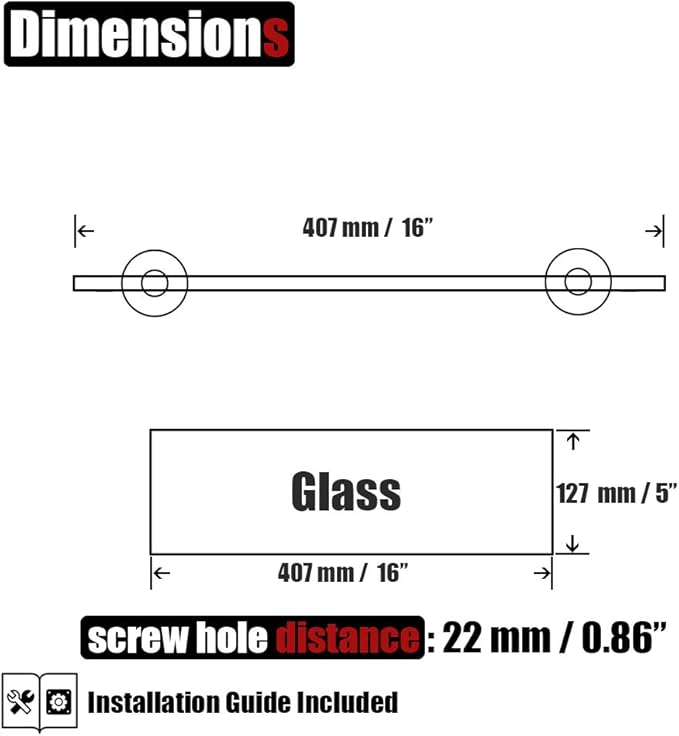 JQK Bathroom Glass Shelf, Tempered Glass Shower Storage 16 by 5 inches, 304 Stainless Steel Champagne Bronze Wall Mount 2 Pack, TGS101L16-CB-P2