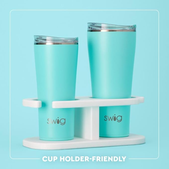Swig Life 32oz Insulated Tumbler, Travel Coffee Tumbler with Lid, Cup Holder Friendly Travel Coffee Mug, Stainless Steel, 32 oz, Reusable Insulated Mug with Lid (Melon Slice)
