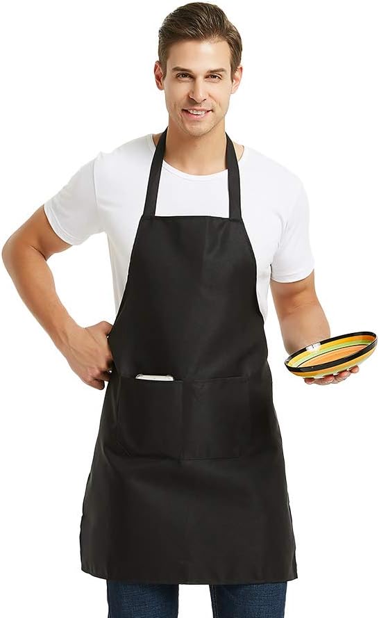 DUSKCOVE 12 Pack Plain Bib Aprons with 2 Pockets - Yellow Unisex Commercial Apron Bulk for Kitchen Cooking Restaurant BBQ Painting Crafting