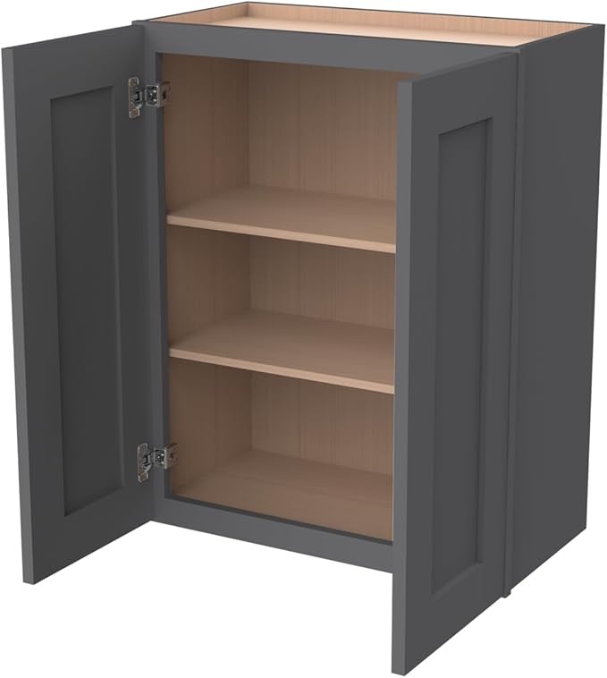 Wall-Mounted Cabinet – Solid Wood Shaker Style Medicine Cabinet with Adjustable Shelves & Soft-Close Doors for Bathroom, Kitchen, and Office Storage (Pebble Gray, 36" W x 12" D x 42" H)